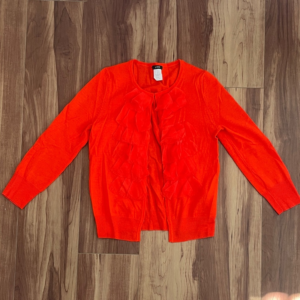 J. Crew Vibrant Red Women's Cardigan with Ruffle Accents